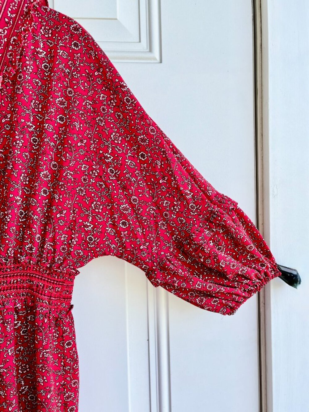 NWT Max Studio Red Floral Smocked Midi Dress Cottagecore Boho Comfy Flowy XL - Picture 5 of 11